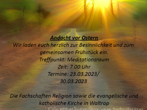 Hier ist das Plakat zur Andacht vor Ostern zu sehen.