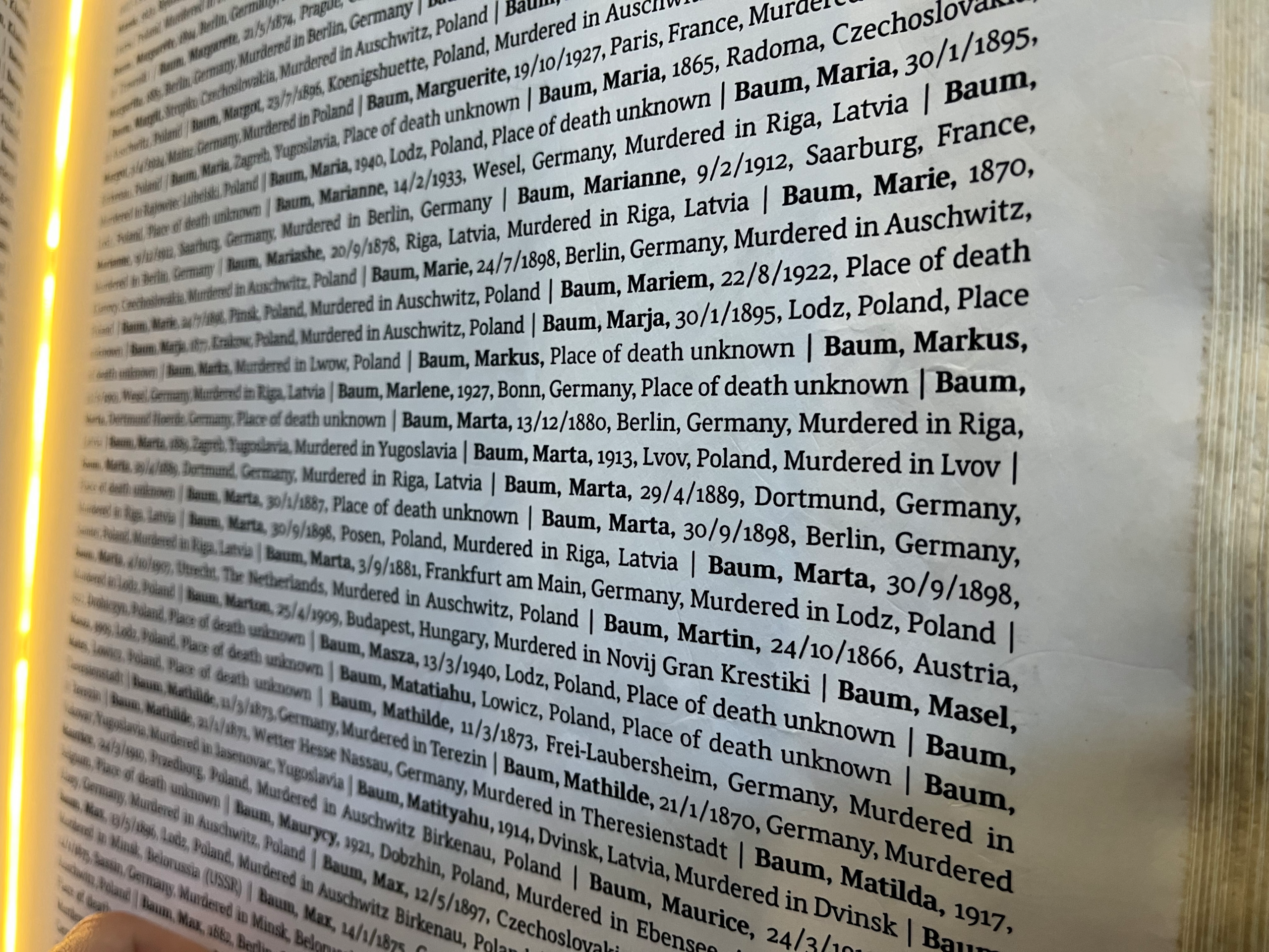 Namen und Geburtstage der ehemaligen Häftlinge zur Erinnerung